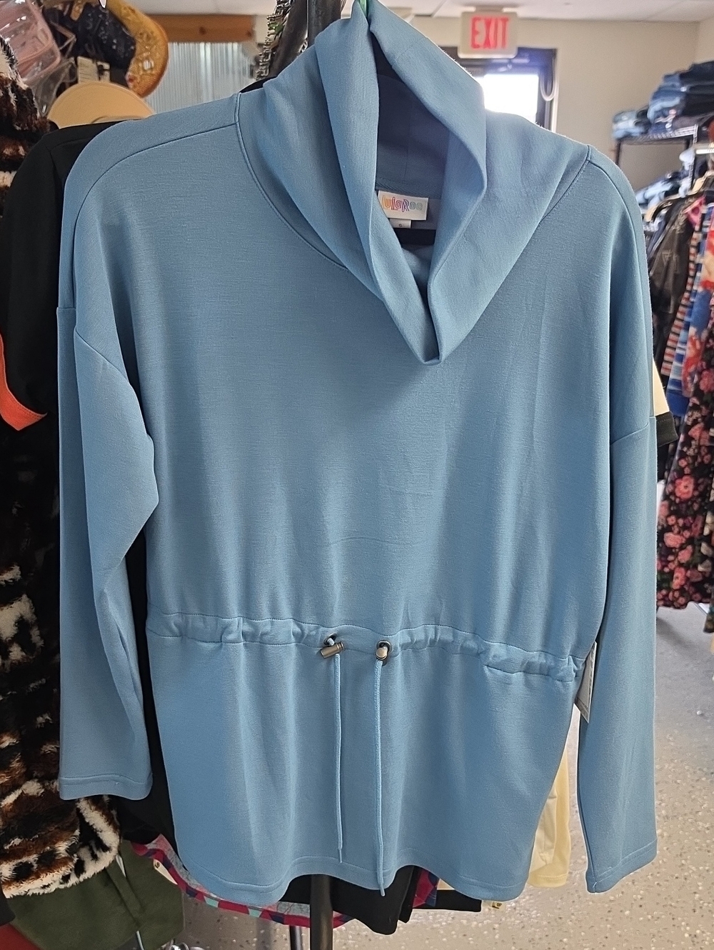 LuLaRoe Light Blue Hooded Drawstring Waist Utility Jacket